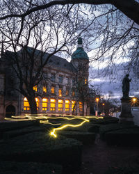 Illuminated building at night