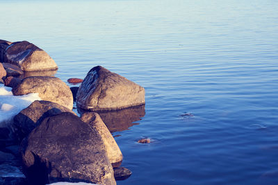 High angle view of rocks in sea