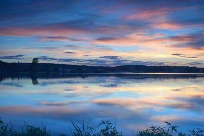 Scenic view of lake against sky during sunset