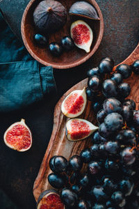 High angle view of fruits in bowl on table