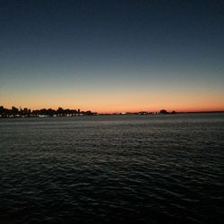 Scenic view of sea against clear sky during sunset