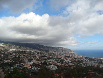 High angle view of townscape against sky