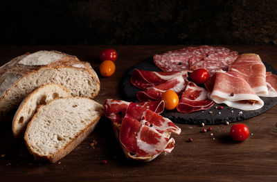 Close-up of breakfast on table