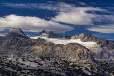 Scenic view of snowcapped mountains against sky