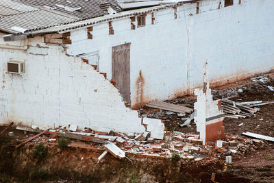 Abandoned buildings against wall