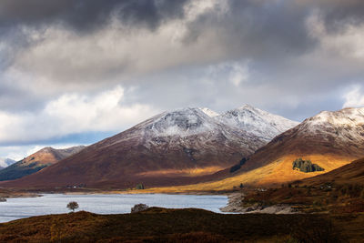 Scenic view of snowcapped mountains against sky