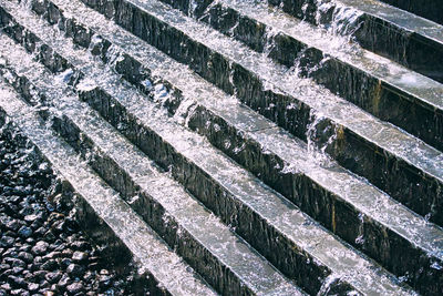 High angle view of frozen steps