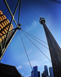 Low angle view of buildings against blue sky