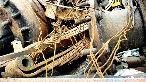 High angle view of rusty rope