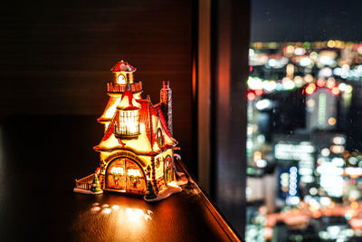 Low angle view of illuminated chandelier