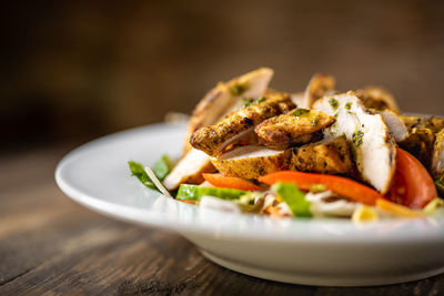 Close-up of food in plate on table