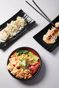 High angle view of food in plate on table