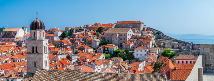 High angle view of buildings in city