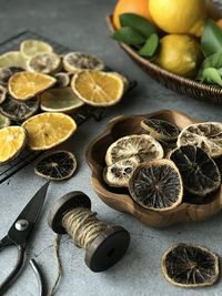 High angle view of fruits on table