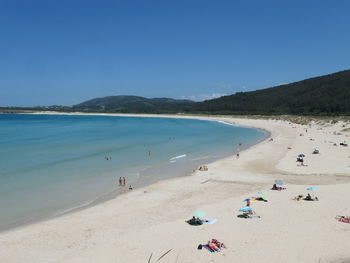 Panoramic view of beach against clear blue sky