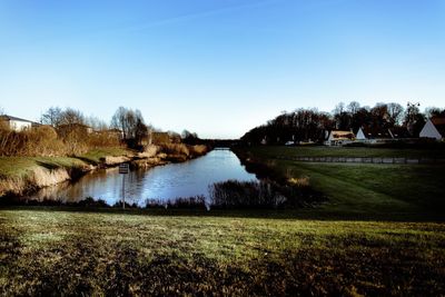 Scenic view of lake against clear sky