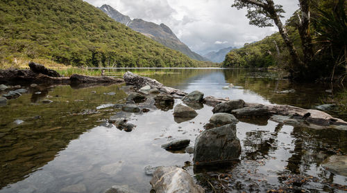 Scenic view of lake against mountain