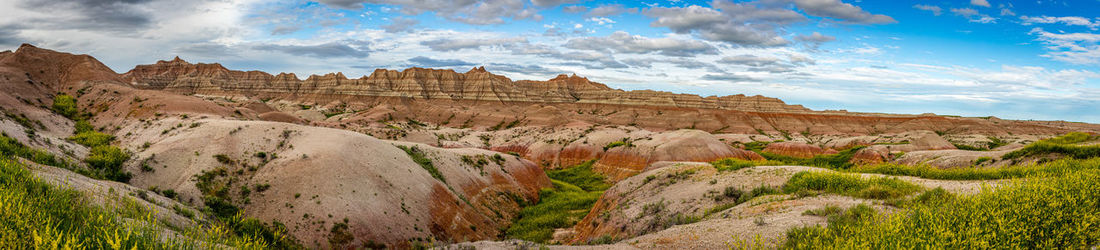 Panoramic view of rock formations against sky