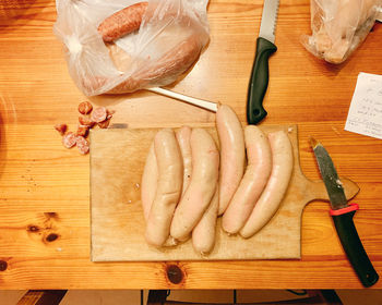 High angle view of vegetables on cutting board