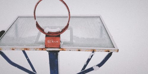 Close-up of basketball hoop against wall