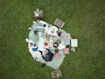 Family having midsummer picnic