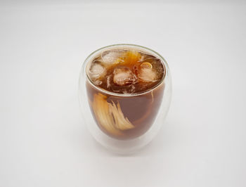 High angle view of drink on table