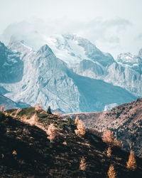 Scenic view of snowcapped mountains against sky