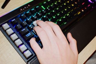 High angle view of person using mobile phone