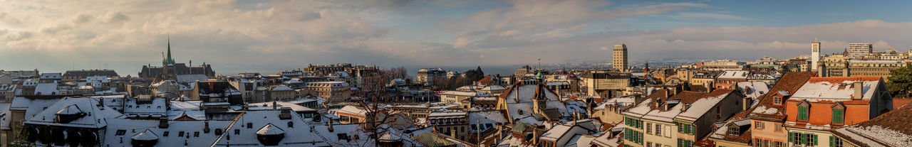 High angle view of cityscape against sky