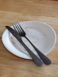 High angle view of empty plate on table