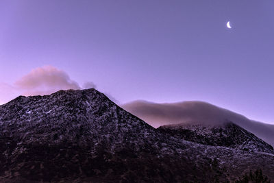 Scenic view of mountains against sky at night