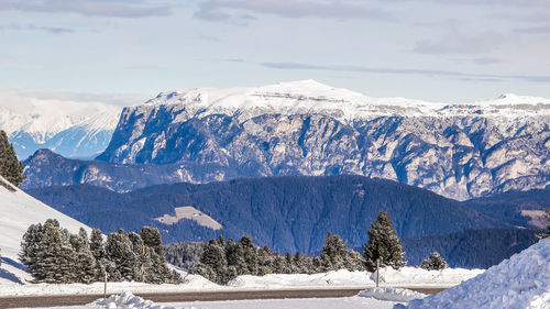 Scenic view of snowcapped mountains against sky