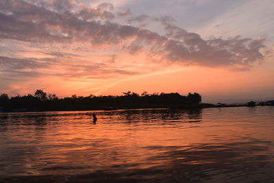 Scenic view of lake against sky during sunset