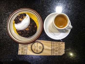 High angle view of coffee on table