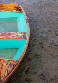 High angle view of old boat on beach