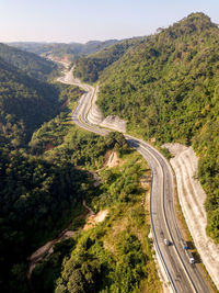 High angle view of winding road on mountain