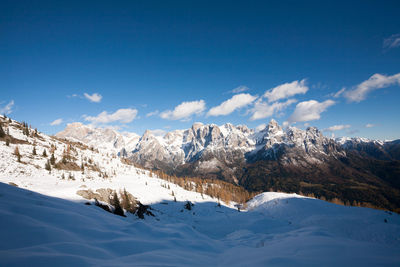 Scenic view of snowcapped mountains against sky