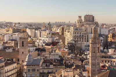 High angle view of buildings in city