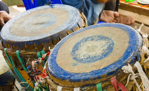 Close-up of old drums