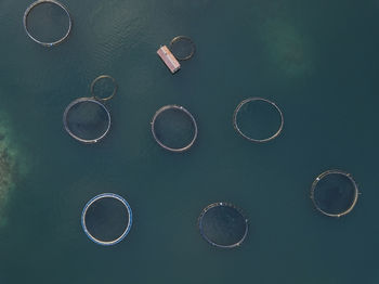 Aerial view of fishing farm enclosures