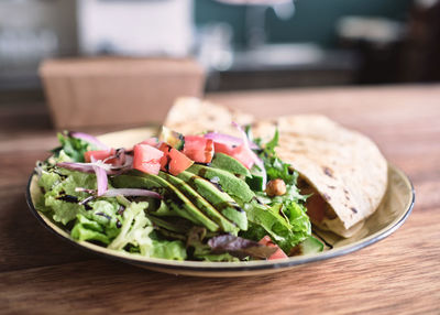 Close-up of salad in bowl on table