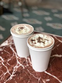 High angle view of hot chocolate on table