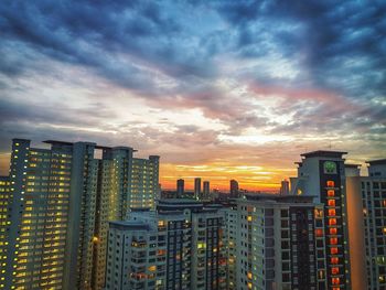 Cityscape against sky during sunset