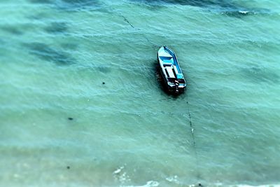 High angle view of boat in water