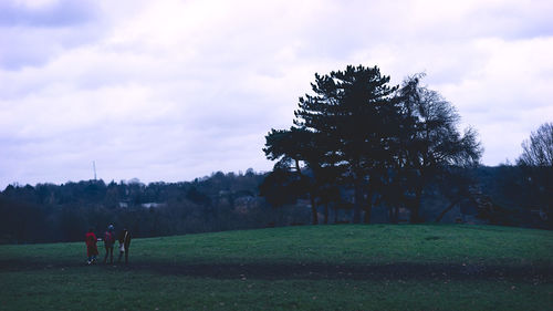 Scenic view of grassy field against cloudy sky