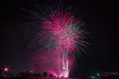 Low angle view of firework display at night