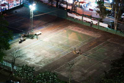 High angle view of people playing soccer