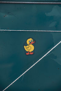 High angle view of sign on wall