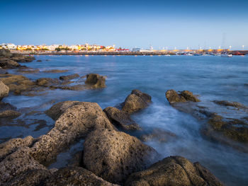 Scenic view of sea against clear sky