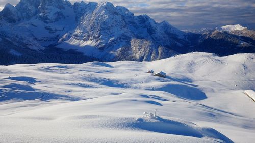 Scenic view of snow mountains against sky